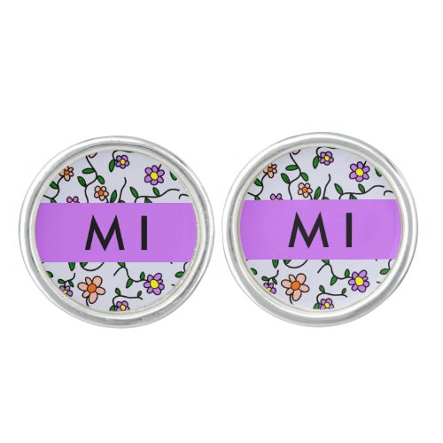 Colorful Flowers Blue Background Purple Cufflinks