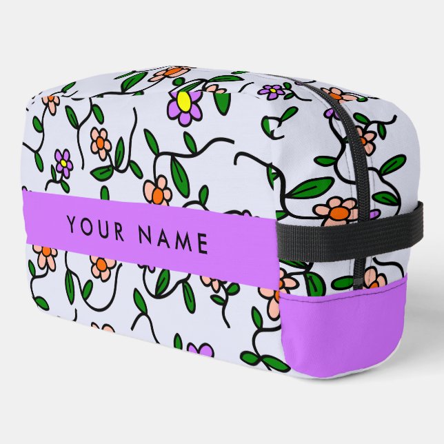 Colorful Flowers, Blue Background, Purple Dopp Kit (Left Corner)