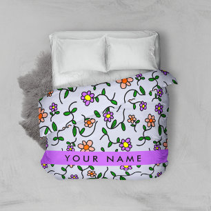 Colorful Flowers, Blue Background, Purple Duvet Cover
