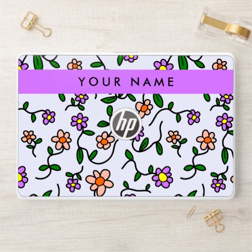 Colorful Flowers Blue Background Purple HP Laptop Skin