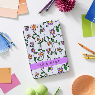 Colorful Flowers, Blue Background, Purple iPad Pro Cover