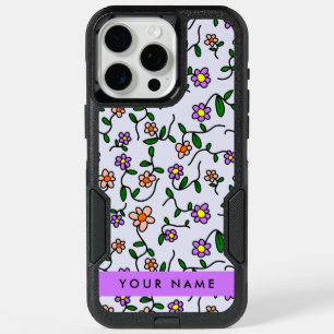 Colorful Flowers, Blue Background, Purple iPhone 15 Pro Max Case