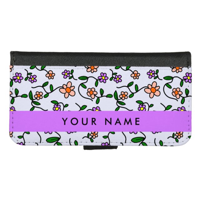 Colorful Flowers, Blue Background, Purple iPhone Wallet Case (Front (Horizontal))