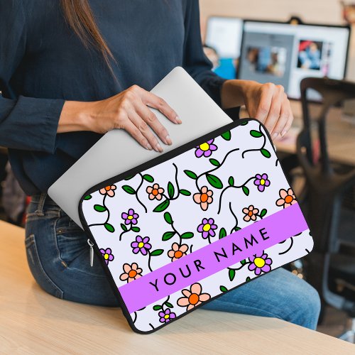 Colorful Flowers Blue Background Purple Laptop Sleeve