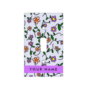 Colorful Flowers, Blue Background, Purple Light Switch Cover