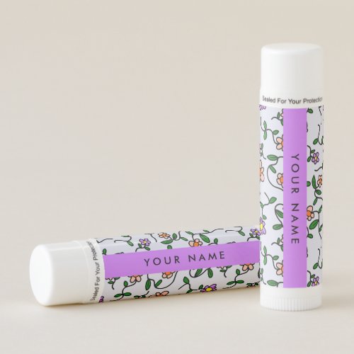 Colorful Flowers Blue Background Purple Lip Balm