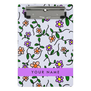 Colorful Flowers, Blue Background, Purple Mini Clipboard