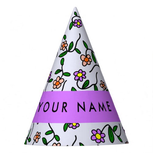 Colorful Flowers Blue Background Purple Party Hat