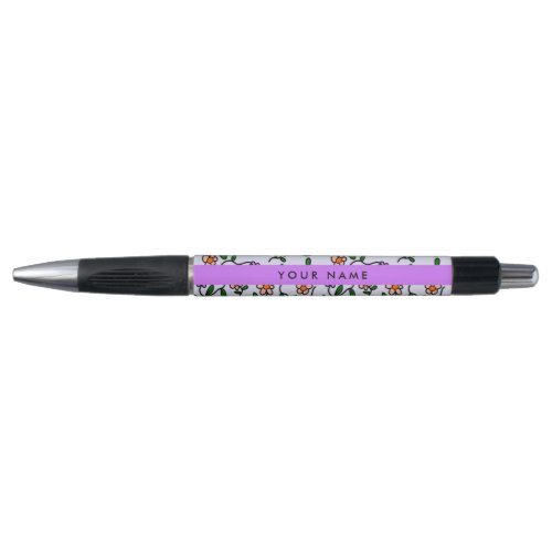 Colorful Flowers Blue Background Purple Pen