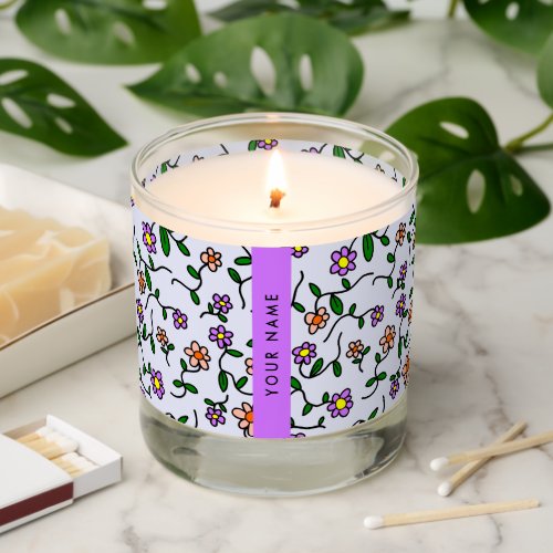 Colorful Flowers Blue Background Purple Scented Candle