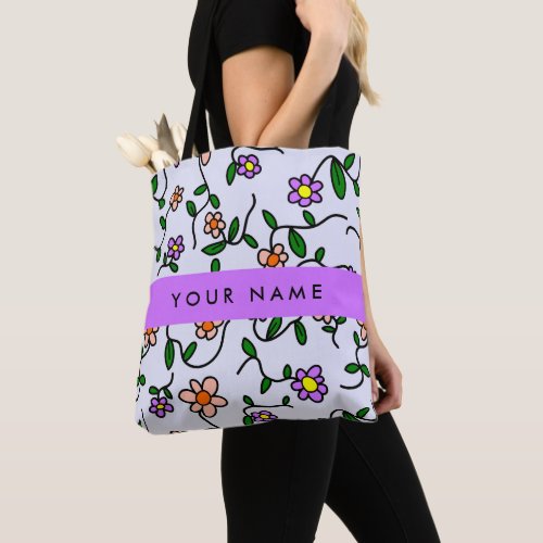 Colorful Flowers Blue Background Purple Tote Bag