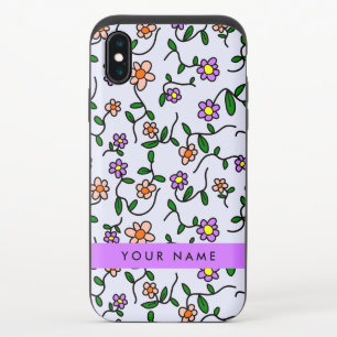 Colorful Flowers, Blue Background, Purple iPhone XS Slider Case