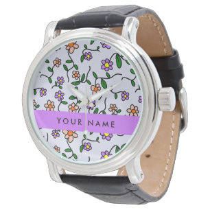 Colorful Flowers, Blue Background, Purple Watch
