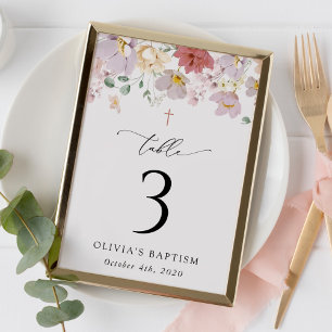 Colorful Flowers, Boho, Baptism Table Numbers