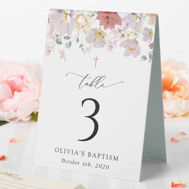 Colorful Flowers, Boho, Baptism Table Numbers Tent (In SItu (Wedding))