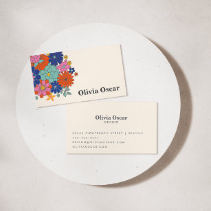 Colorful Flowers Boho Bright Retro Floral Art Business Card