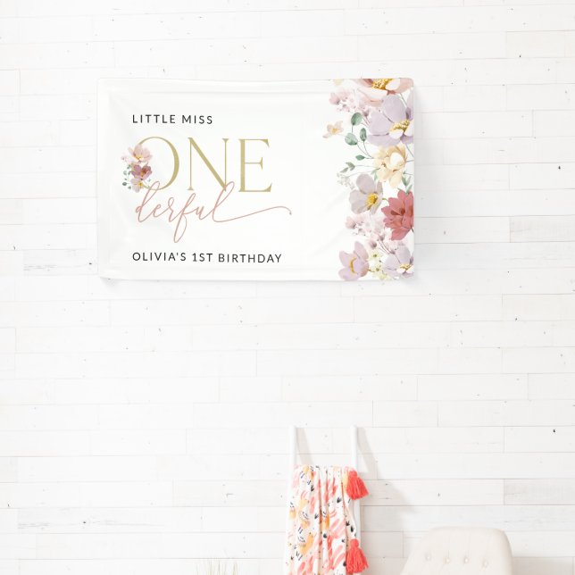 Colorful Flowers, Boho, First Birthday Welcome Banner (Insitu)