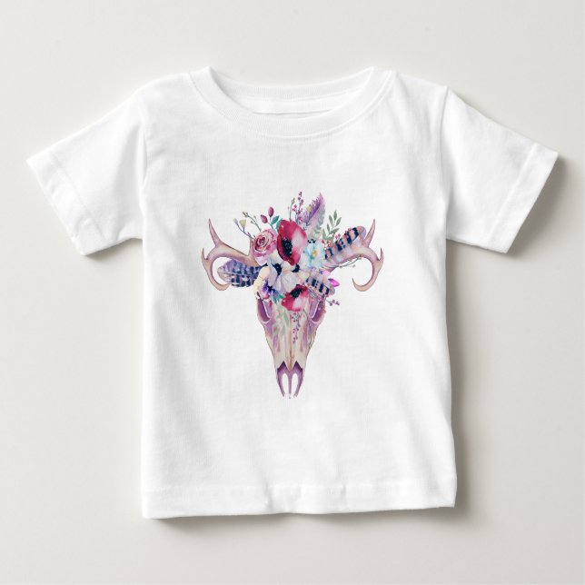 Colorful flowers boho skull baby T-Shirt (Front)
