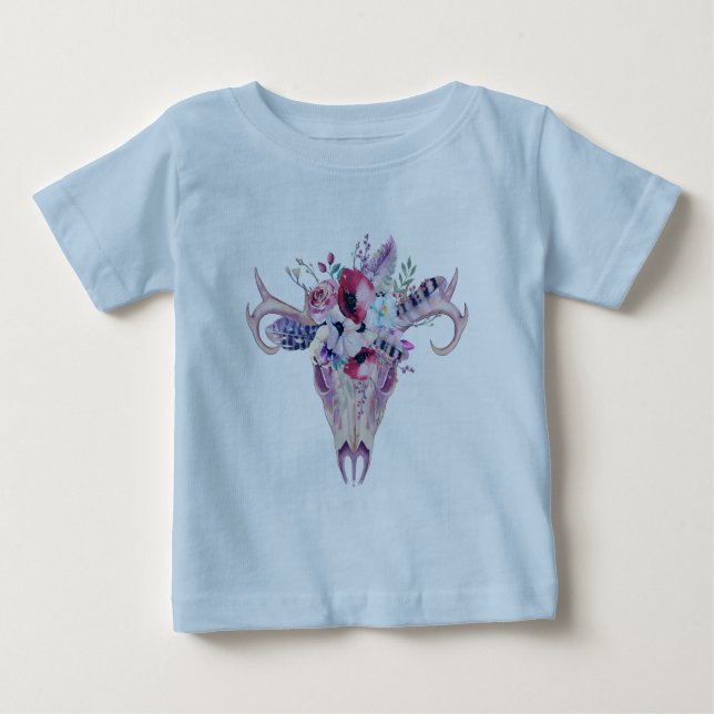 Colorful flowers boho skull baby T-Shirt (Front)