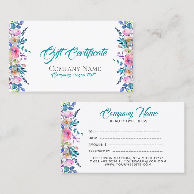 Colorful Flowers Border Gift Certificate Template (Front/Back)