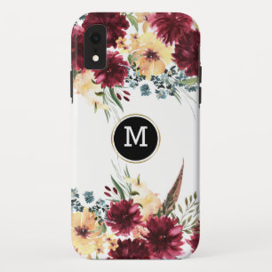 Colorful  Flowers Border Monogram iPhone XR Case