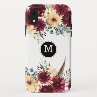 Colorful  Flowers Border Monogram iPhone XR Case