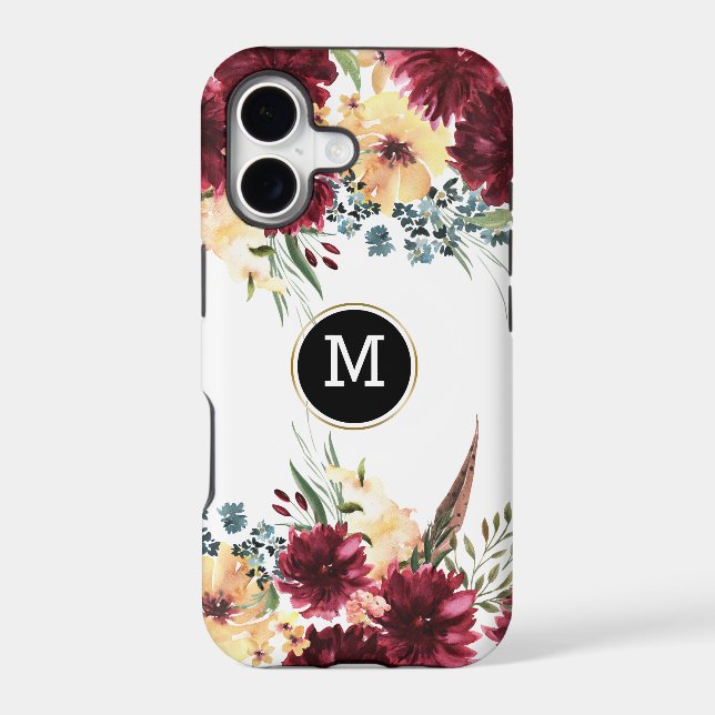 Colorful  Flowers Border Monogram Iphone Case (Back)