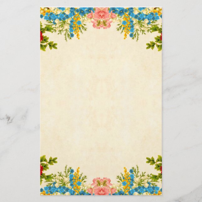 Colorful Flowers Border Stationery (Front)