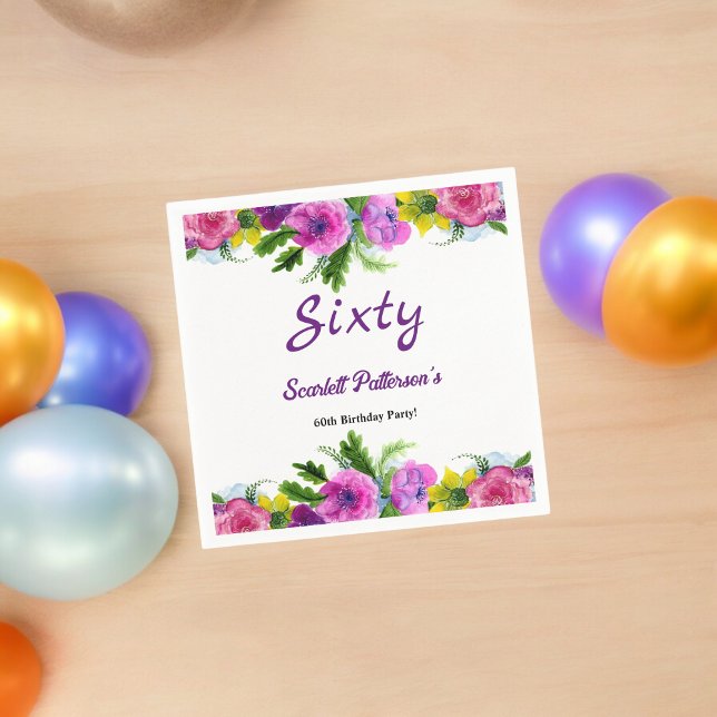 Colorful Flowers Botanical Floral 60th Birthday Napkins (Creator Uploaded)