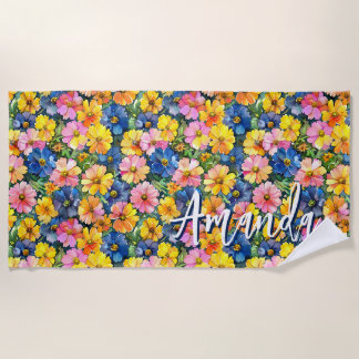 Colorful Flowers Botanical Garden Floral Pattern Beach Towel