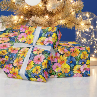 Colorful Flowers Botanical Garden Floral Pattern Wrapping Paper