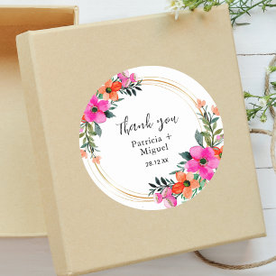 Colorful Flowers Botanical Wedding Thank You Classic Round Sticker