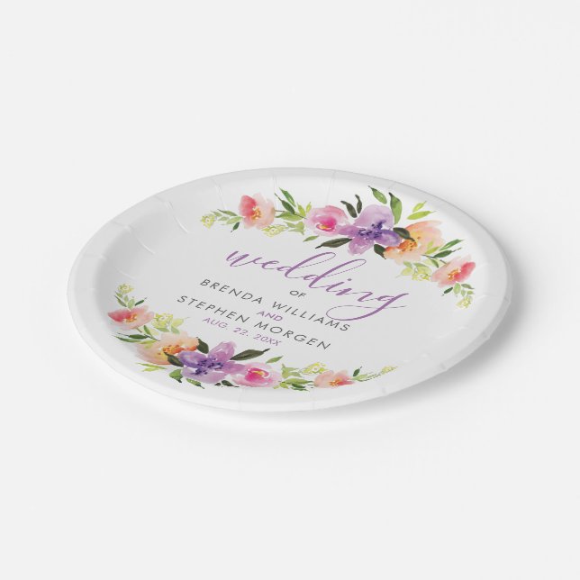 Colorful Flowers Bouquet Frame Paper Plates (Angled)