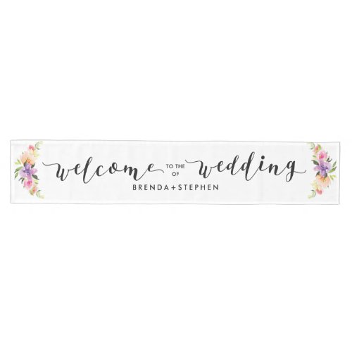 Colorful Flowers Bouquet Frame Wedding Typography Medium Table Runner