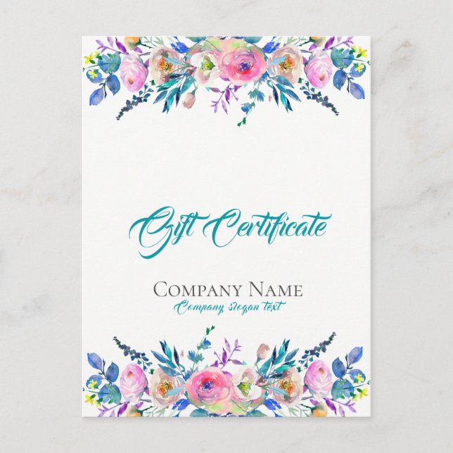 Colorful Flowers Bouquet Gift Certificate Postcard (Front)