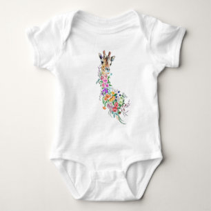 Colorful Flowers Bouquet Giraffe Baby Bodysuit