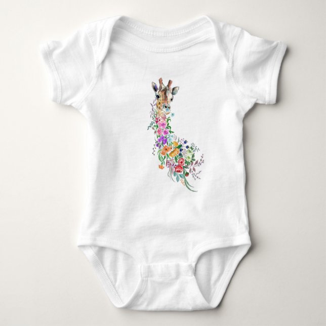 Colorful Flowers Bouquet Giraffe Baby Bodysuit (Front)