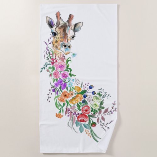 Colorful Flowers Bouquet Giraffe Beach Towel