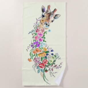 Colorful Flowers Bouquet Giraffe Beach Towel