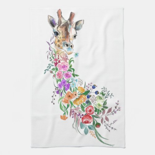 Colorful Flowers Bouquet Giraffe _ Drawing Floral Kitchen Towel