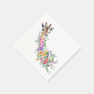 Colorful Flowers Bouquet Giraffe - Drawing Floral Napkins