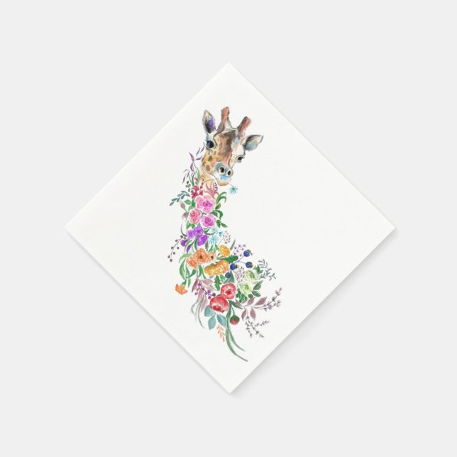 Colorful Flowers Bouquet Giraffe - Drawing Floral Napkins (Corner)