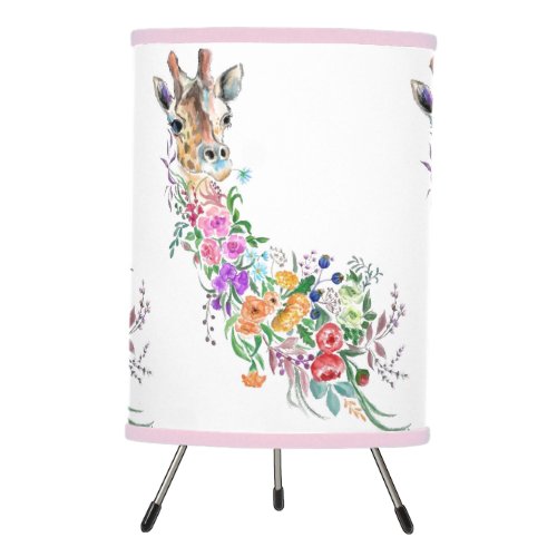 Colorful Flowers Bouquet Giraffe _ Drawing Floral Tripod Lamp