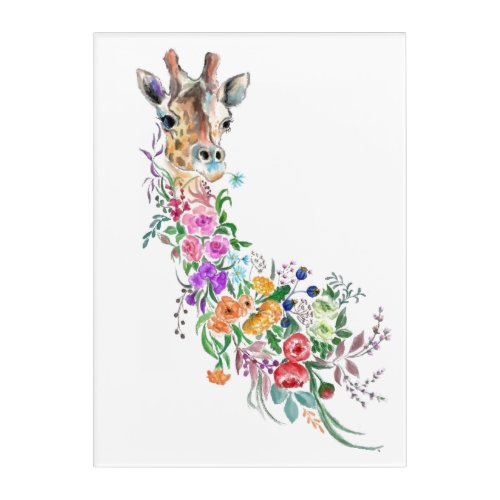 Colorful Flowers Bouquet Giraffe _ Drawing Modern  Acrylic Print
