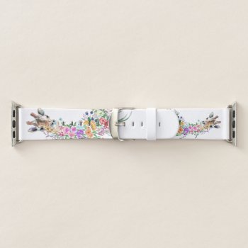 Colorful Flowers Bouquet Giraffe - Drawing Modern  Apple Watch Band by Migned at Zazzle