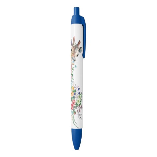 Colorful Flowers Bouquet Giraffe _ Drawing Modern  Blue Ink Pen