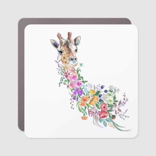 Colorful Flowers Bouquet Giraffe _ Drawing Modern  Car Magnet