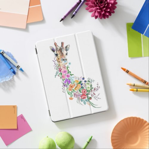 Colorful Flowers Bouquet Giraffe _ Drawing Modern  iPad Air Cover
