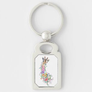Colorful Flowers Bouquet Giraffe - Drawing Modern  Keychain