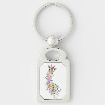 Colorful Flowers Bouquet Giraffe - Drawing Modern  Keychain by Migned at Zazzle